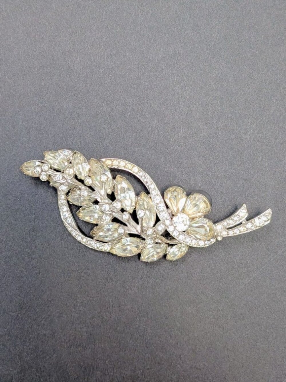 Vintage Eisenberg Ice 7091 Rhinestone Floral Spray Brooch Signed